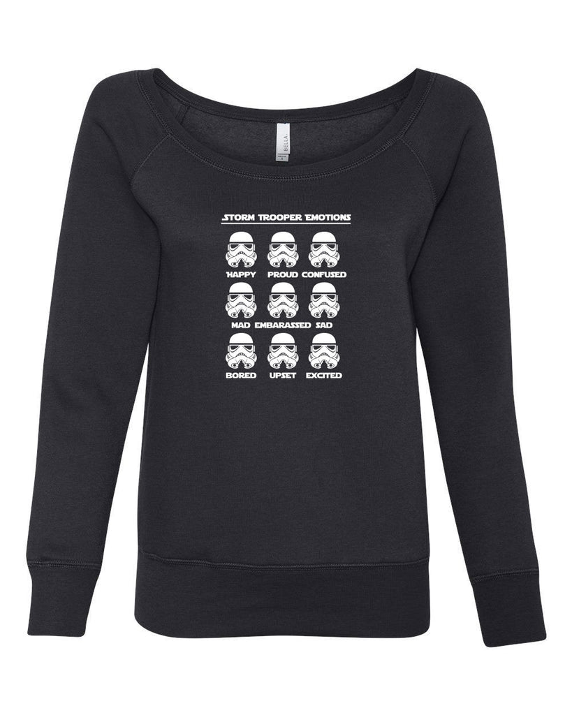 Storm Trooper Emotions Off The Shoulder Crew Sweatshirt Geek Nerd Star Wars 80s Dark Side Empire