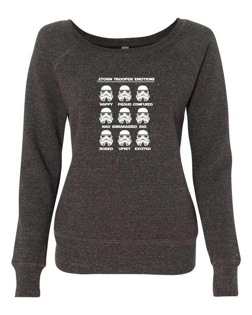 Storm Trooper Emotions Off The Shoulder Crew Sweatshirt Geek Nerd Star Wars 80s Dark Side Empire