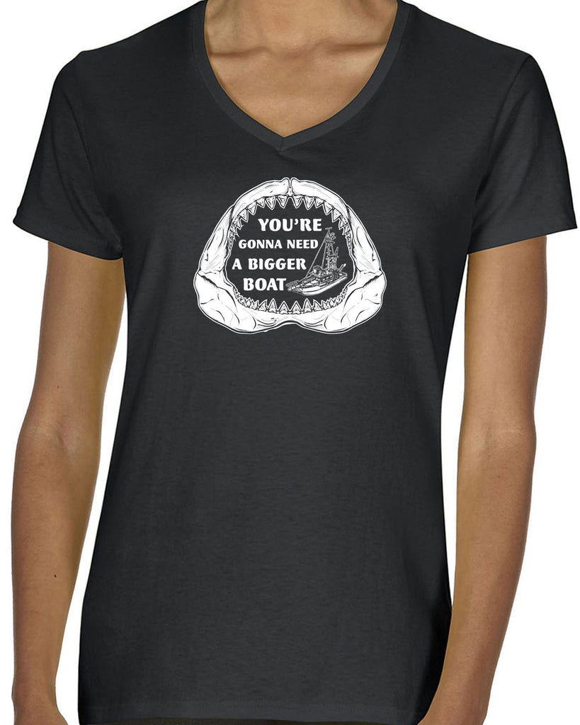 You're Gonna Need A Bigger Boat Womens V Neck Shirt Funny Movie Jaws 70s Great White Quints Fishing Scary Movie