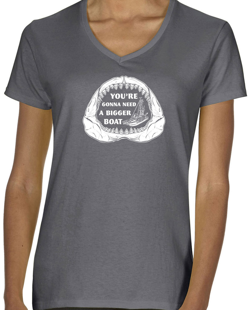 You're Gonna Need A Bigger Boat Womens V Neck Shirt Funny Movie Jaws 70s Great White Quints Fishing Scary Movie