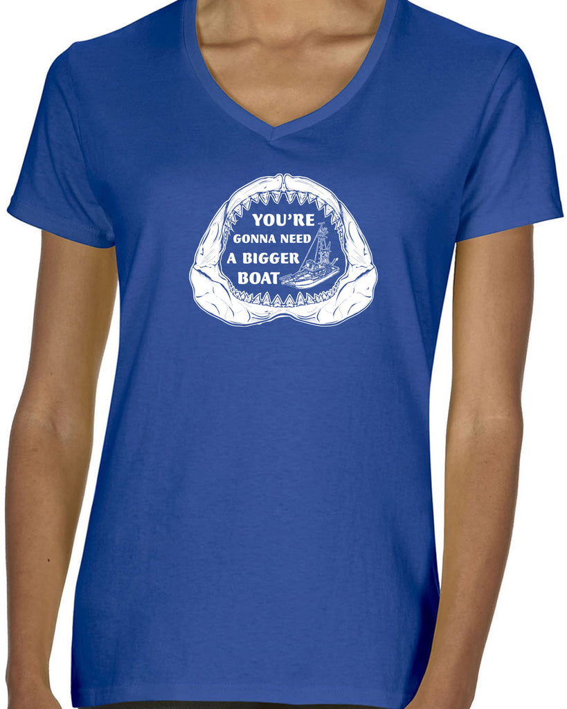 You're Gonna Need A Bigger Boat Womens V Neck Shirt Funny Movie Jaws 70s Great White Quints Fishing Scary Movie