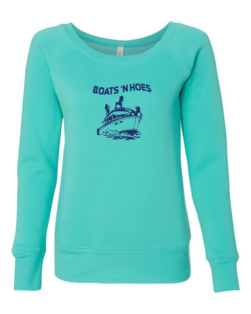 Boats N Hoes Womens Off The Shoulder Crew Sweatshirt Step Brothers Movie Prestige Worldwide Funny Music Party