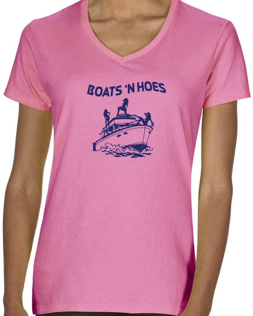 Boats N Hoes Womens V Neck Shirt Step Brothers Movie Prestige Worldwide Funny Music Party