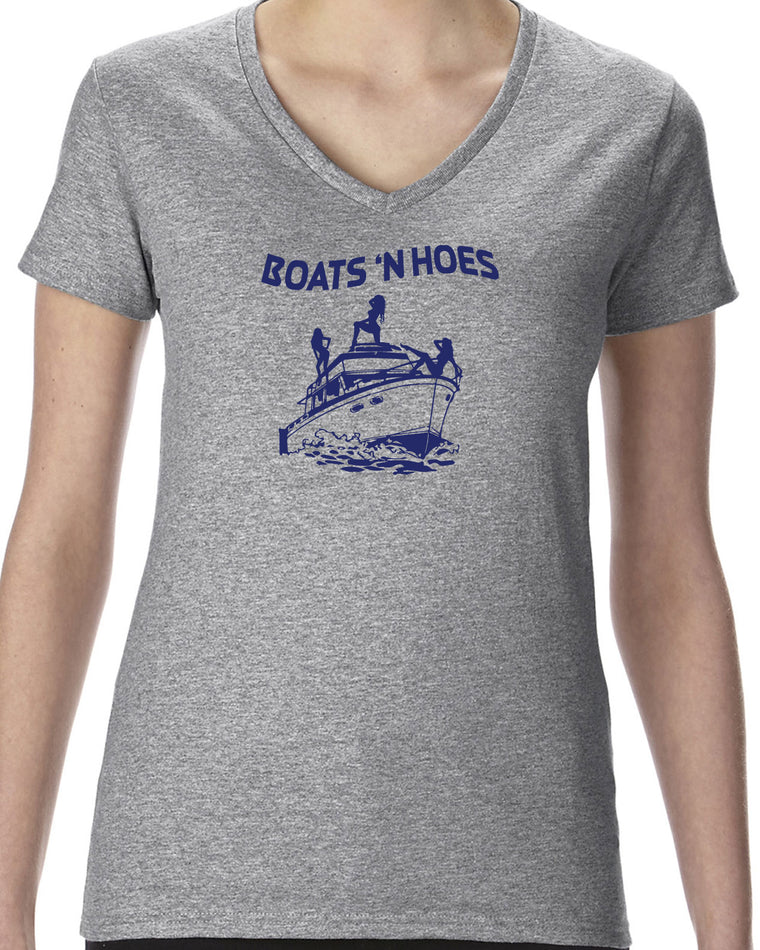 Women's Short Sleeve V-Neck T-Shirt - Boats N Hoes