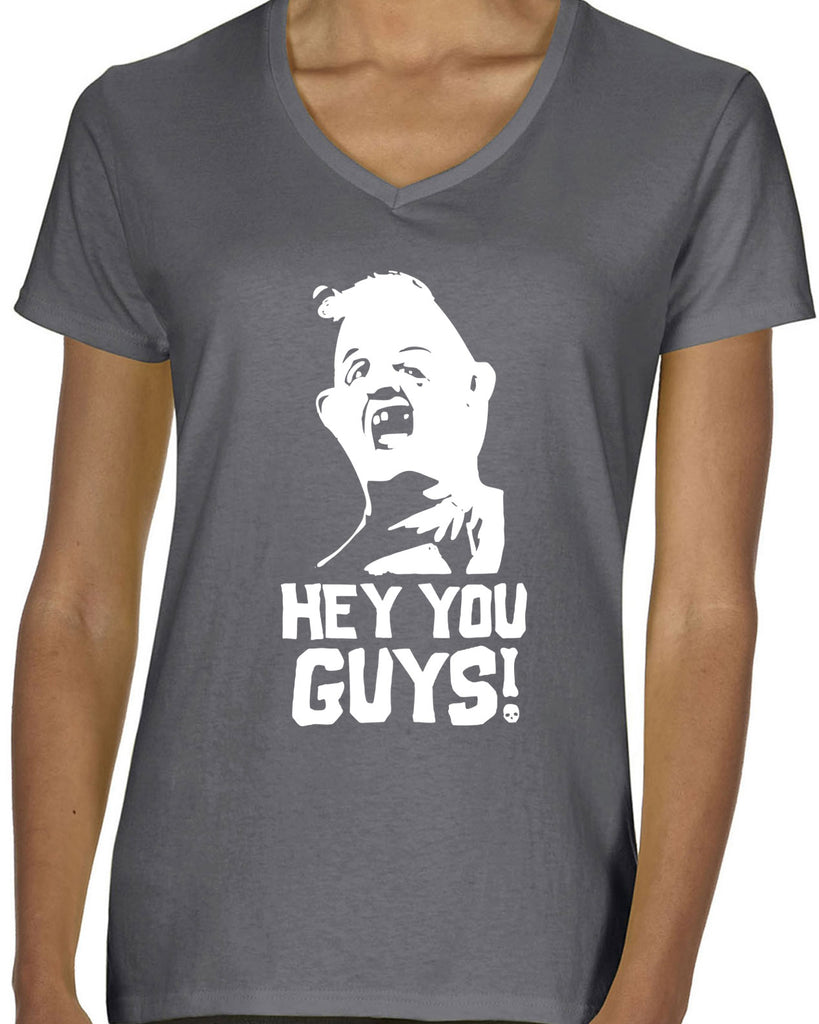Hot Press Apparel Hey You Guys Goonies Movie 80s Sloth Chunk Pirate Ship Treasure Map Gift Present Christmas Halloween Costume Party College Humor Funny Vintage Old School Women's Shirt V-Neck T-Shirt Sale