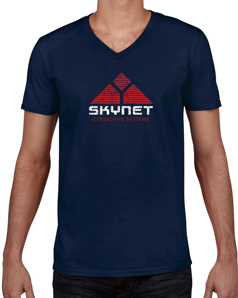 Skynet Cyberdyne Systems Mens V Neck Shirt Terminator 90s 80s Judgement Day Movie Vintage Retro