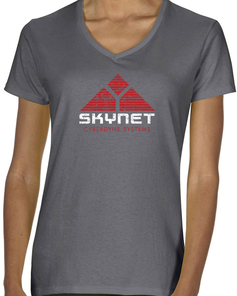 Skynet Cyberdyne Systems Womens V Neck Shirt Terminator 90s 80s Judgement Day Movie Vintage Retro