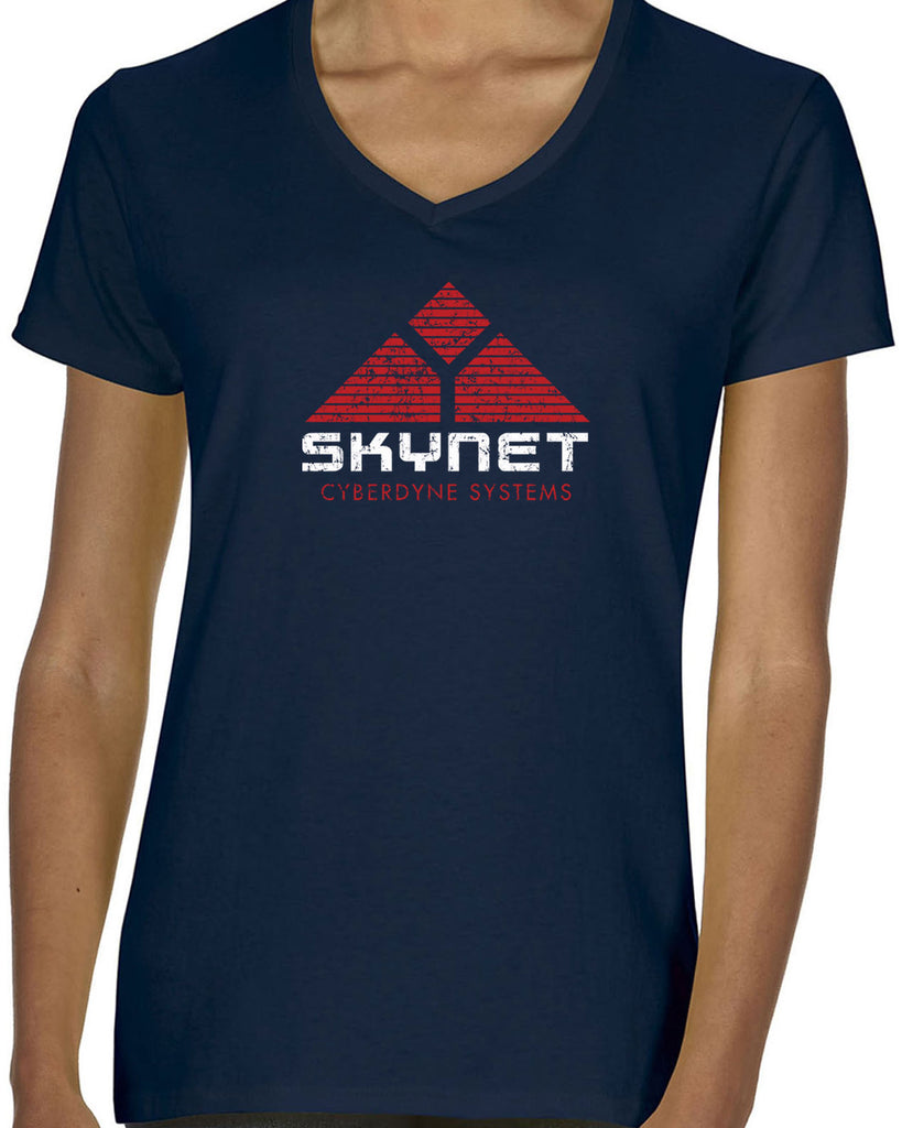 Skynet Cyberdyne Systems Womens V Neck Shirt Terminator 90s 80s Judgement Day Movie Vintage Retro