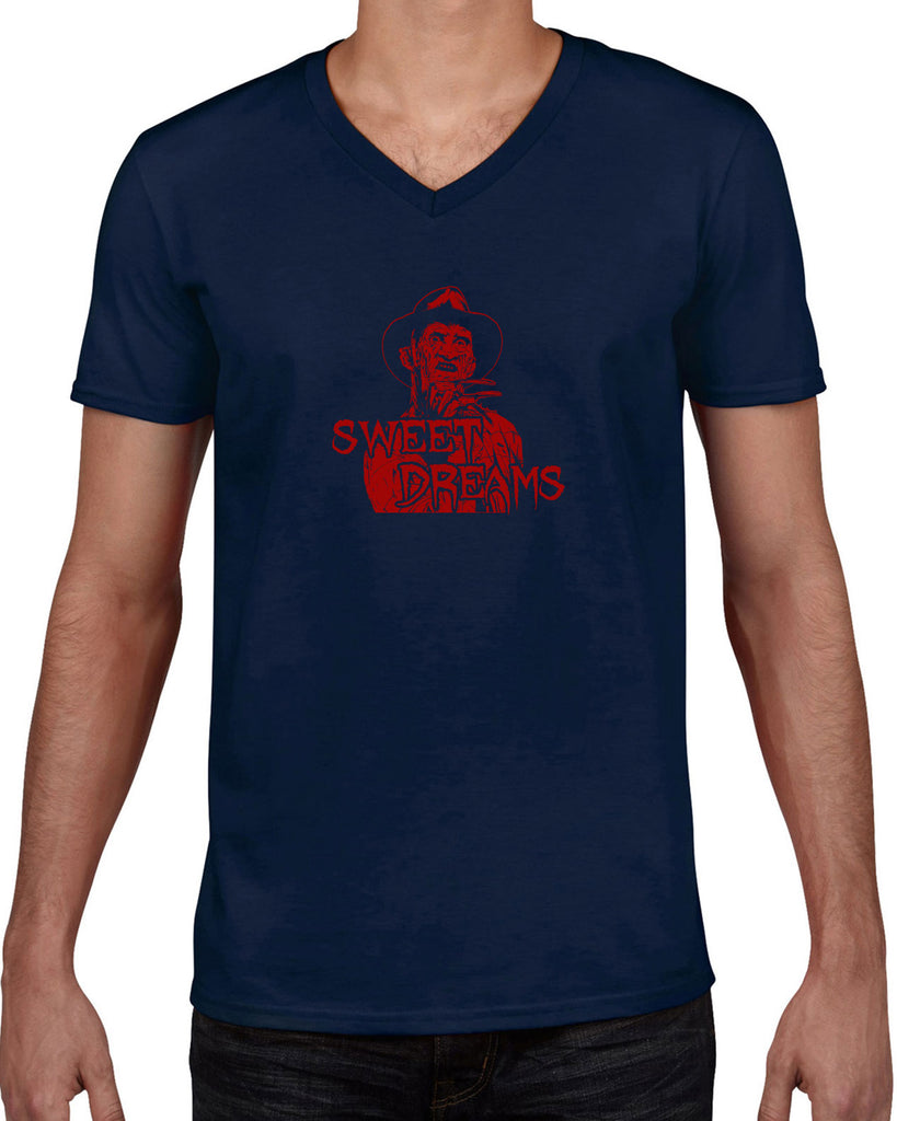 Sweet Dreams Mens V Neck Shirt Nightmare On Elm Street 80s Scary Horror Film Movie