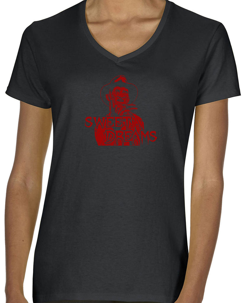 Sweet Dreams Womens V Neck Shirt Nightmare On Elm Street 80s Scary Horror Film Movie