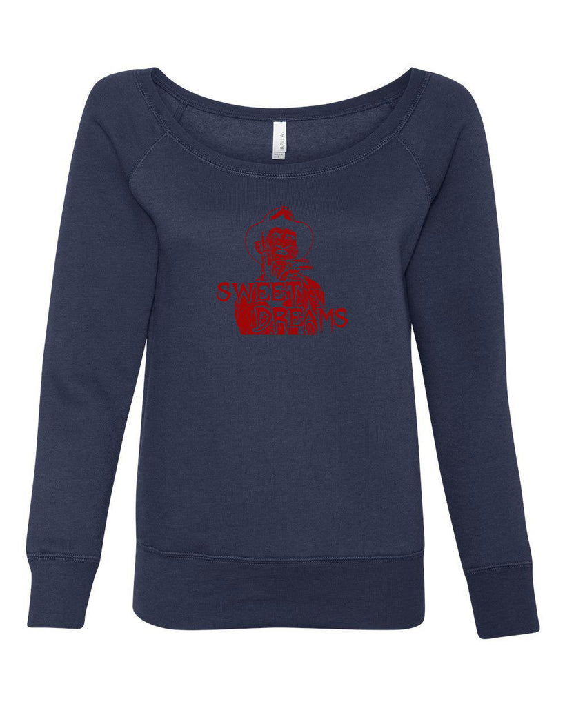Sweet Dreams Off The Shoulder Crew Sweatshirt Nightmare On Elm Street 80s Scary Horror Film Movie