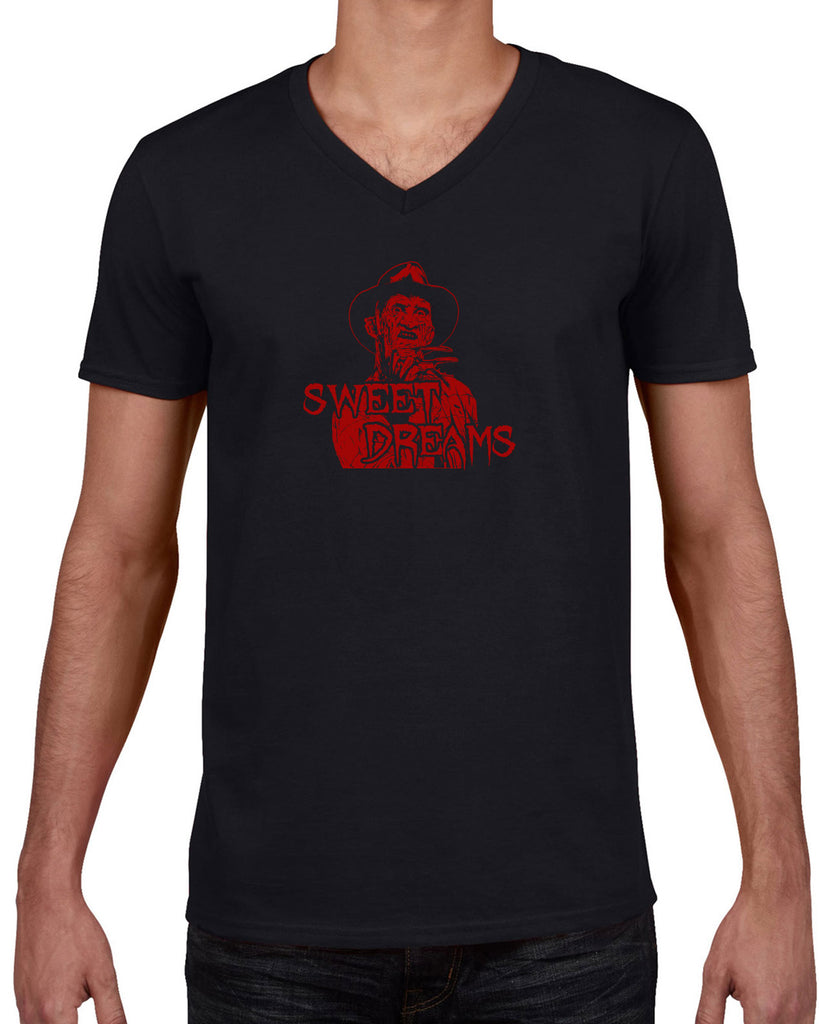 Sweet Dreams Mens V Neck Shirt Nightmare On Elm Street 80s Scary Horror Film Movie