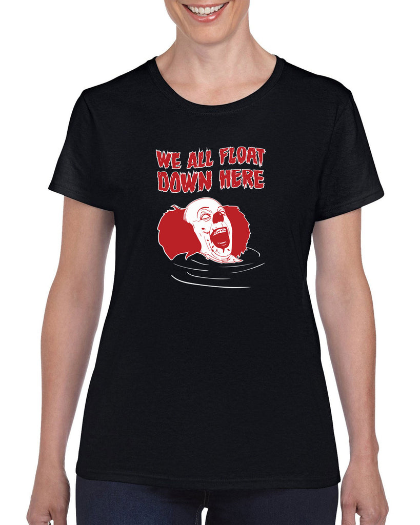We All Float Down Here Wmens Shirt scary horror movie Halloween pennywise It clown creppy Vintage Retro