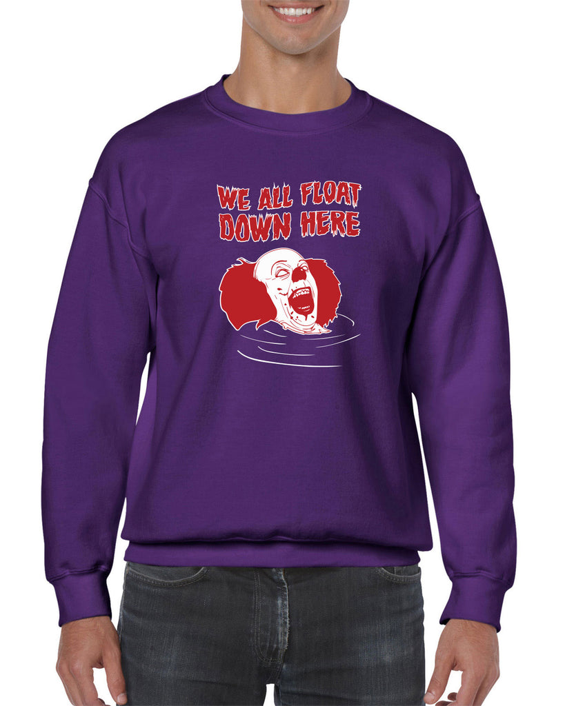 We All Float Down Here Crew Sweatshirt scary horror movie Halloween pennywise It clown creppy Vintage Retro