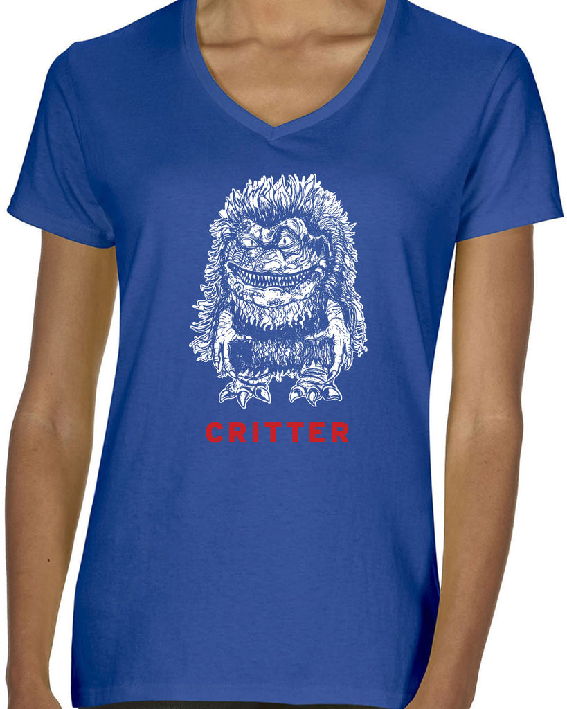 Critter V Neck Womens Shirt Critters 80s movie scary horror film party vintage retro
