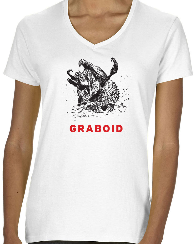 Graboid Womens V Neck Shirt Tremors 80s Halloween Scary Horror Vintage Retro