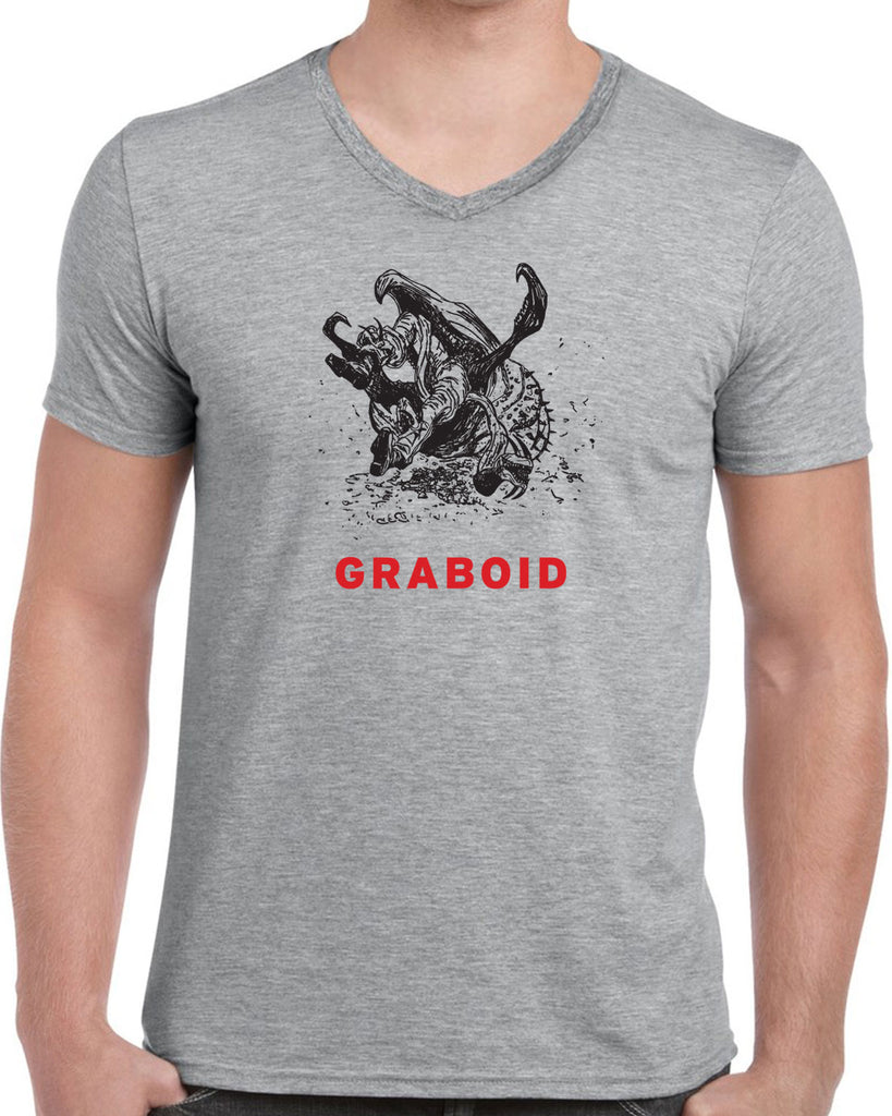 Graboid Mens V Neck Shirt Tremors 80s Halloween Scary Horror Vintage Retro