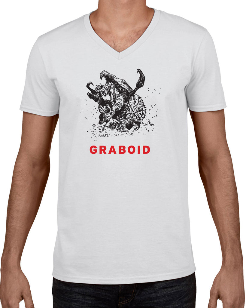 Graboid Mens V Neck Shirt Tremors 80s Halloween Scary Horror Vintage Retro