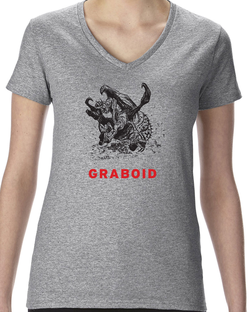 Graboid Womens V Neck Shirt Tremors 80s Halloween Scary Horror Vintage Retro