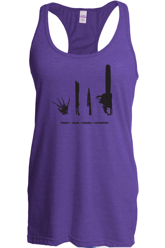 Women's Racer Back Tank Top - Horror Movie Villains Weapons