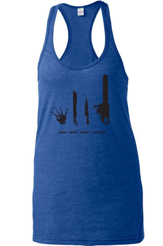 Women's Racer Back Tank Top - Horror Movie Villains Weapons
