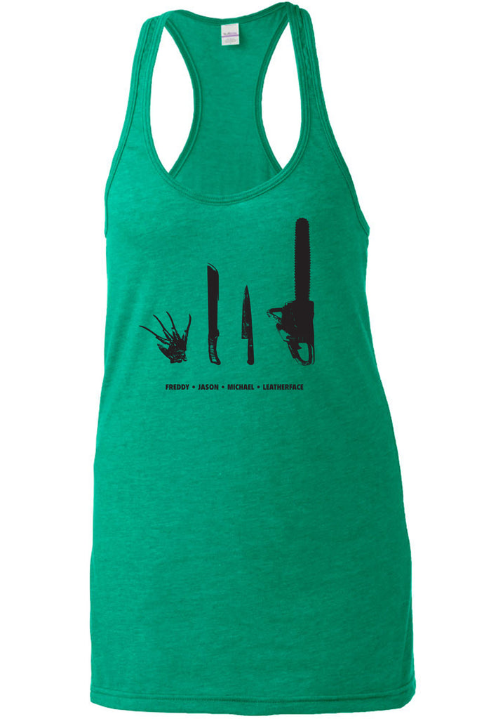 Women's Racer Back Tank Top - Horror Movie Villains Weapons