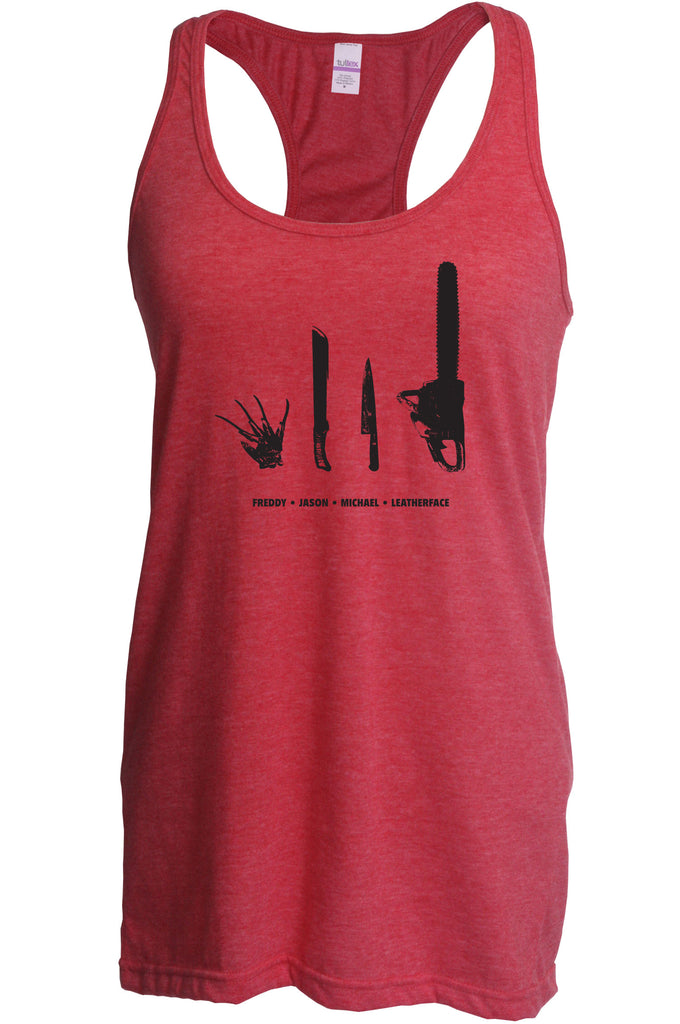 Women's Racer Back Tank Top - Horror Movie Villains Weapons
