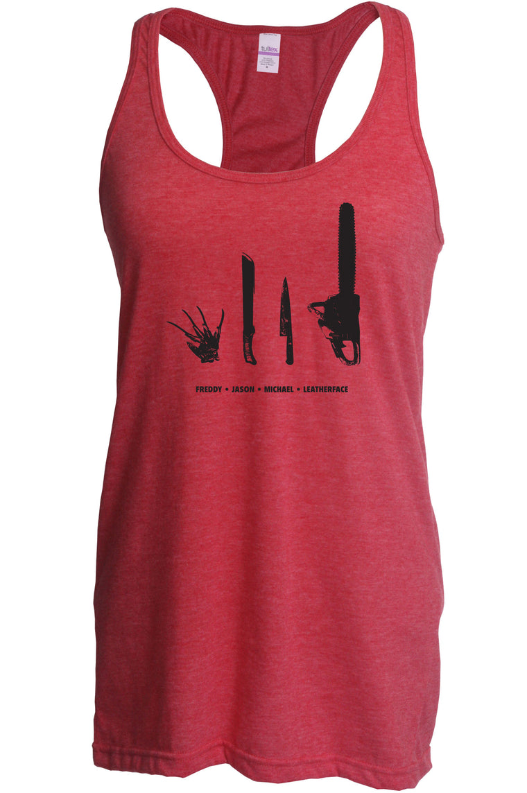 Women's Racer Back Tank Top - Horror Movie Villains Weapons