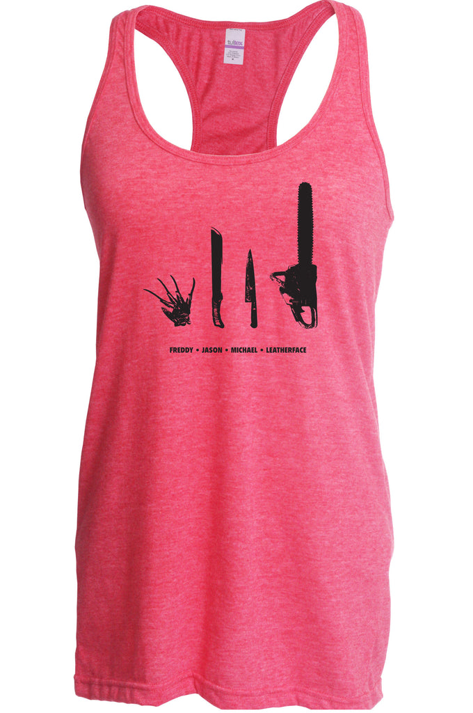 Women's Racer Back Tank Top - Horror Movie Villains Weapons