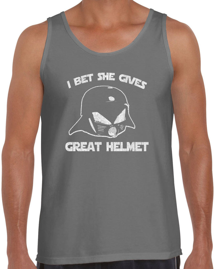 Hot Press Apparel Tank Top I Bet She Gives Good Helmet Space Balls funny movie 80s sci fi Dark Helmet parody comedy
