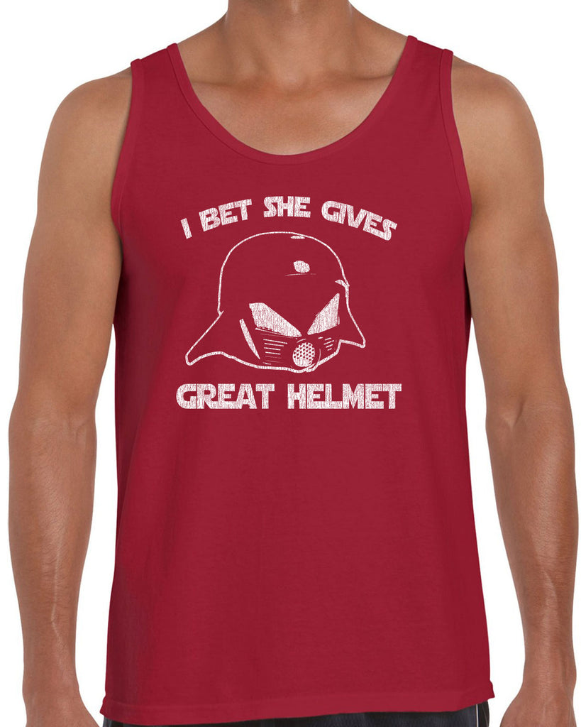 Hot Press Apparel Tank Top I Bet She Gives Good Helmet Space Balls funny movie 80s sci fi Dark Helmet parody comedy