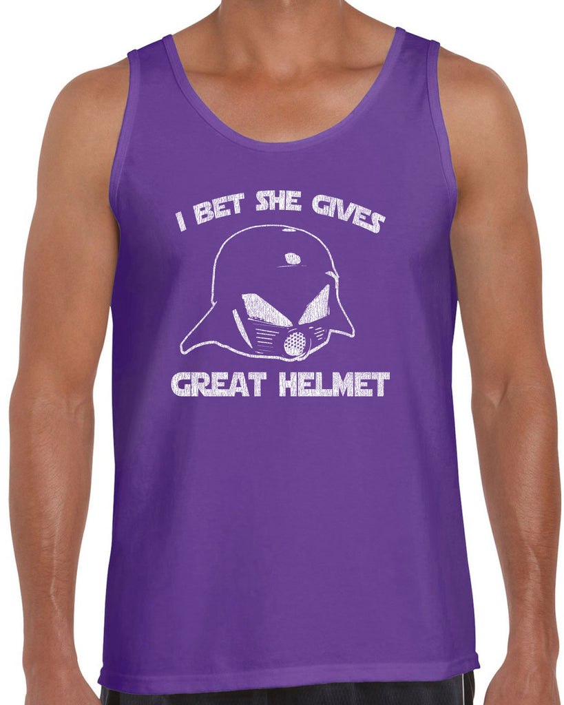 Hot Press Apparel Tank Top I Bet She Gives Good Helmet Space Balls funny movie 80s sci fi Dark Helmet parody comedy