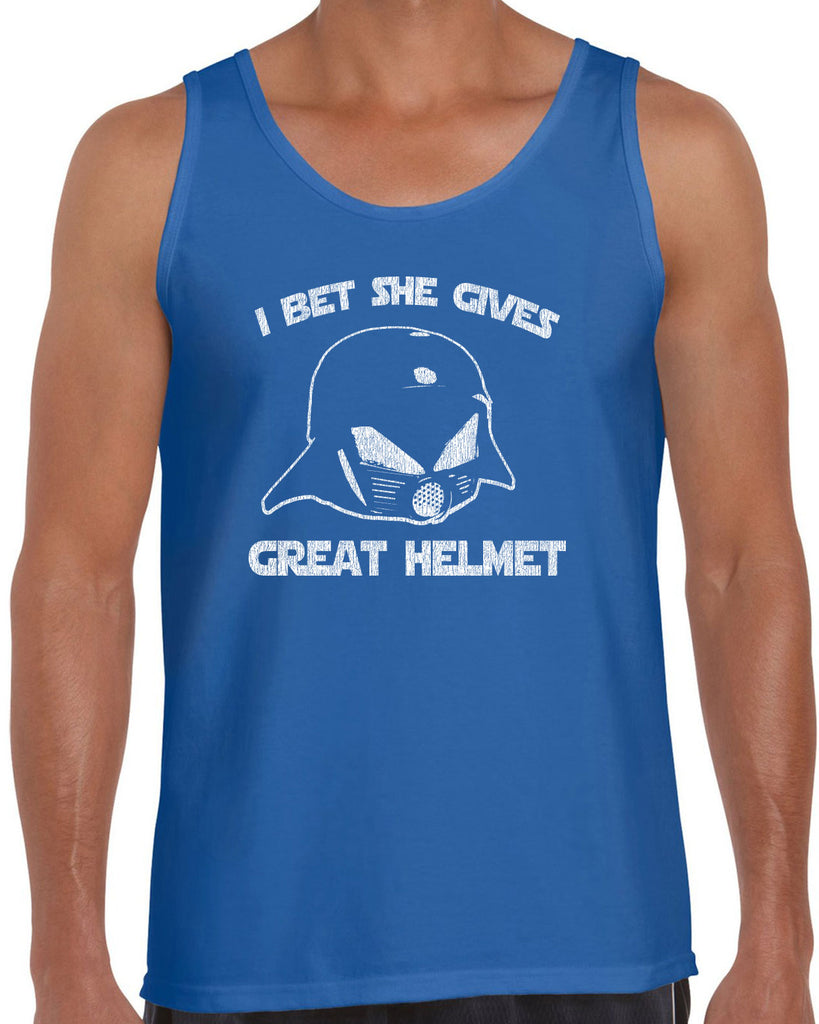 Hot Press Apparel Tank Top I Bet She Gives Good Helmet Space Balls funny movie 80s sci fi Dark Helmet parody comedy