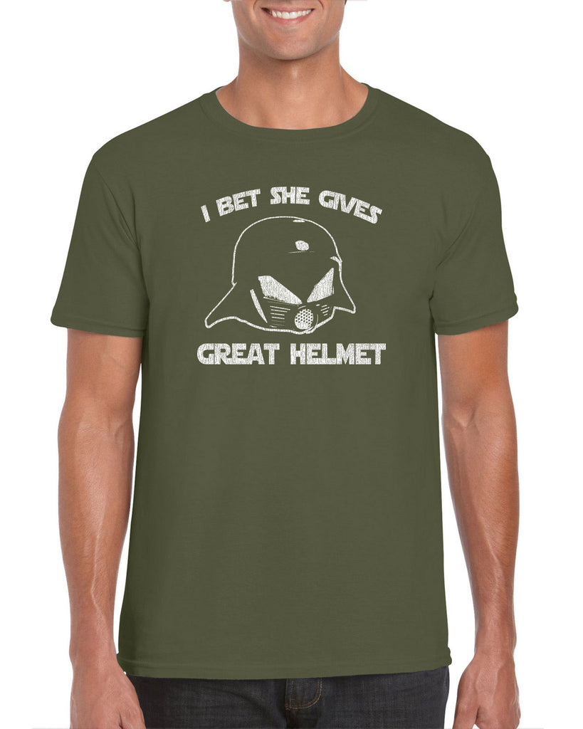 Hot Press Apparel I Bet She Gives Good Helmet Space Balls funny movie 80s sci fi Dark Helmet parody comedy