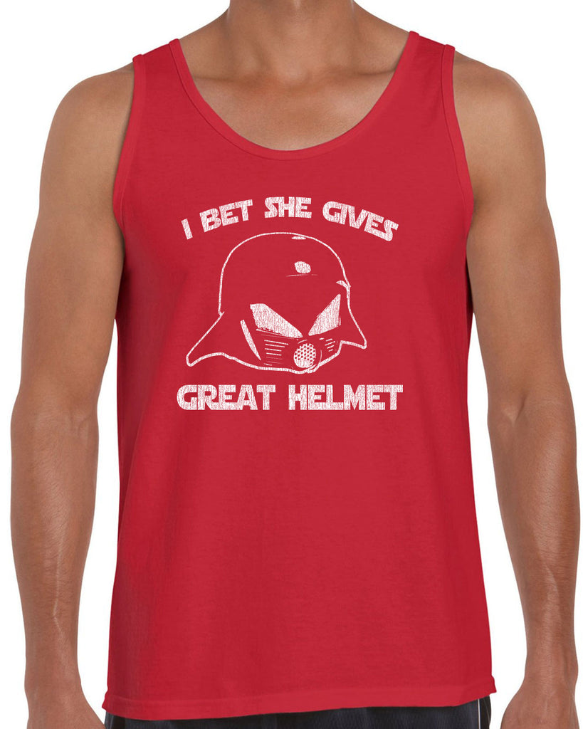 Hot Press Apparel Tank Top I Bet She Gives Good Helmet Space Balls funny movie 80s sci fi Dark Helmet parody comedy