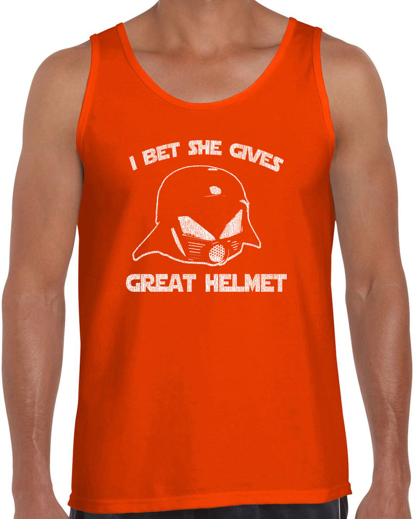 Hot Press Apparel Tank Top I Bet She Gives Good Helmet Space Balls funny movie 80s sci fi Dark Helmet parody comedy
