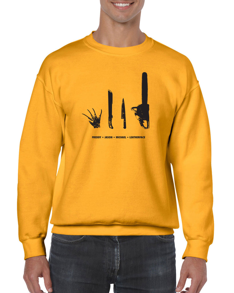 Horror Movie Villains Crew Sweatshirt nightmare on elm street texas camp crystal lake halloween costume slasher freddy friday the 13th scary