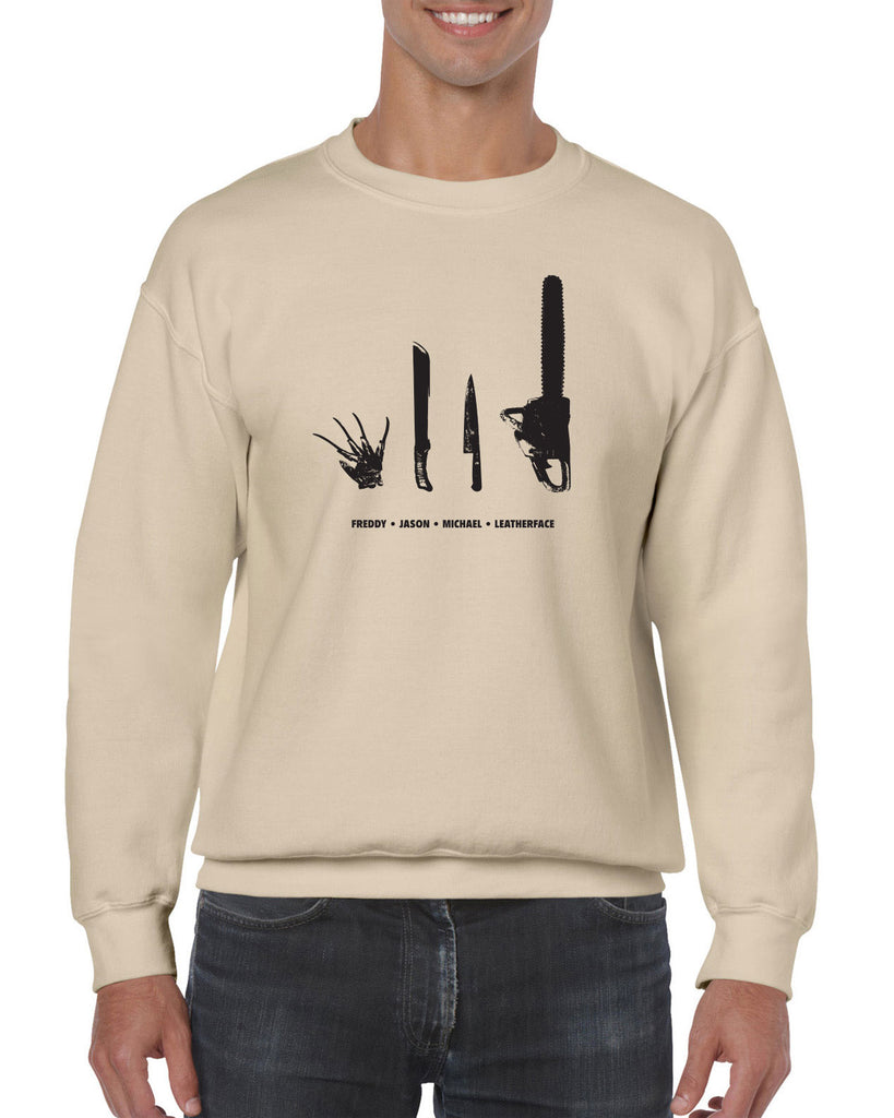Horror Movie Villains Crew Sweatshirt nightmare on elm street texas camp crystal lake halloween costume slasher freddy friday the 13th scary