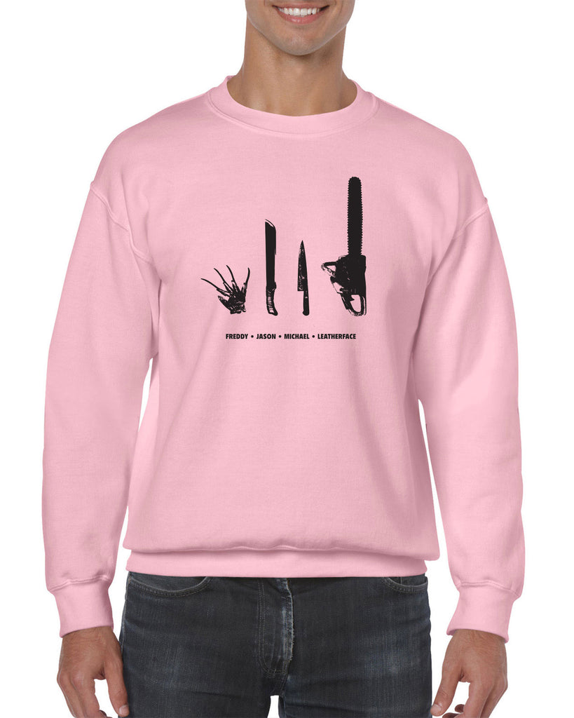 Horror Movie Villains Crew Sweatshirt nightmare on elm street texas camp crystal lake halloween costume slasher freddy friday the 13th scary
