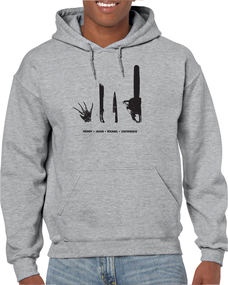 Unisex Hoodie Sweatshirt - Horror Movie Villains Weapons