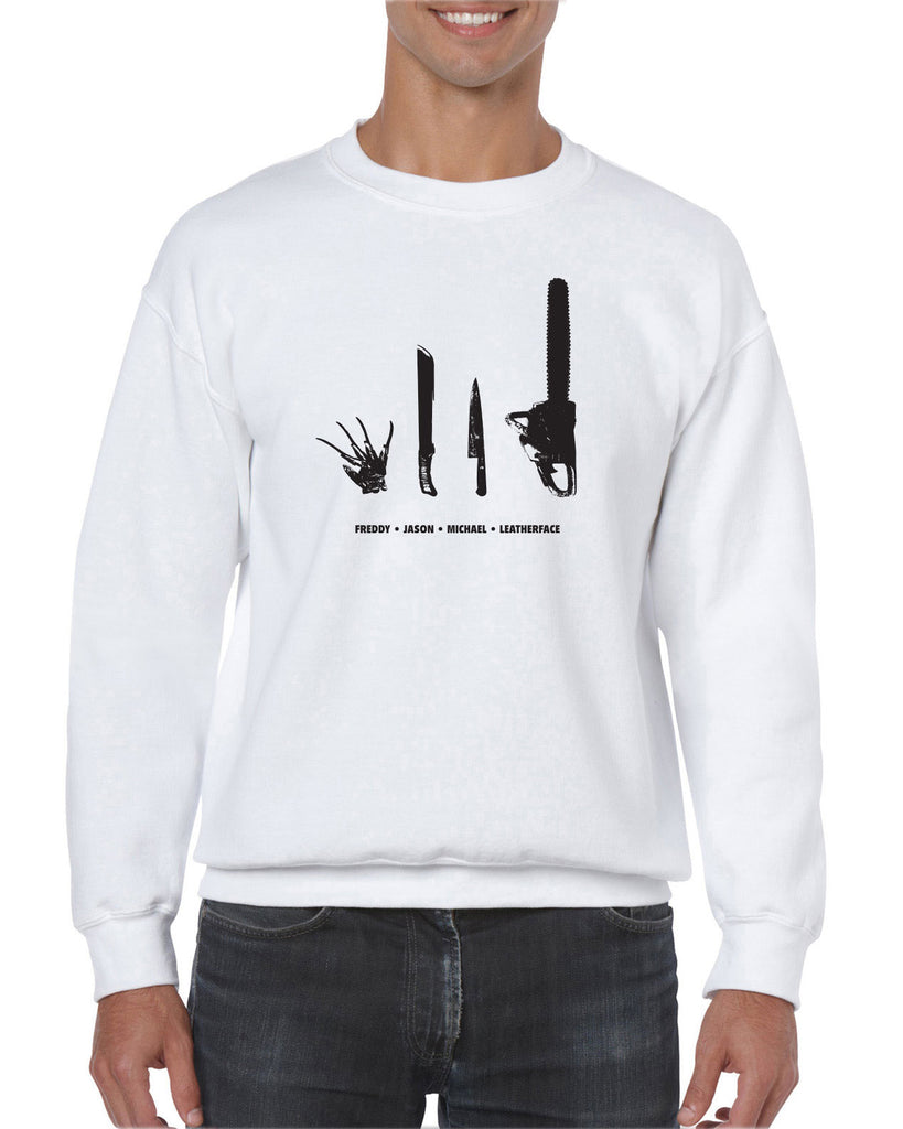 Horror Movie Villains Crew Sweatshirt nightmare on elm street texas camp crystal lake halloween costume slasher freddy friday the 13th scary