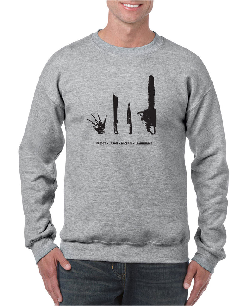 Horror Movie Villains Crew Sweatshirt nightmare on elm street texas camp crystal lake halloween costume slasher freddy friday the 13th scary