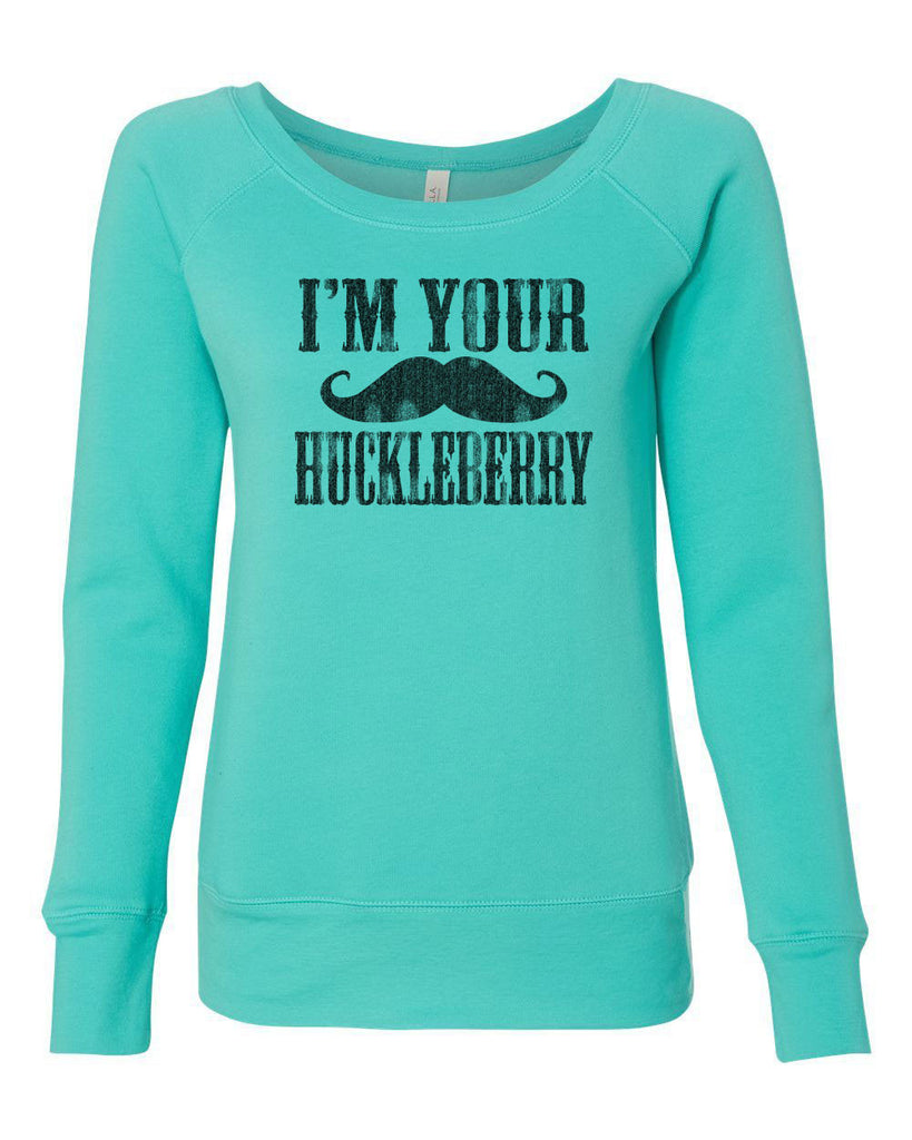 Hot Press Apparel Women's Off the Shoulder Sweatshirt Huckleberry Mustache Apparel Gift Present