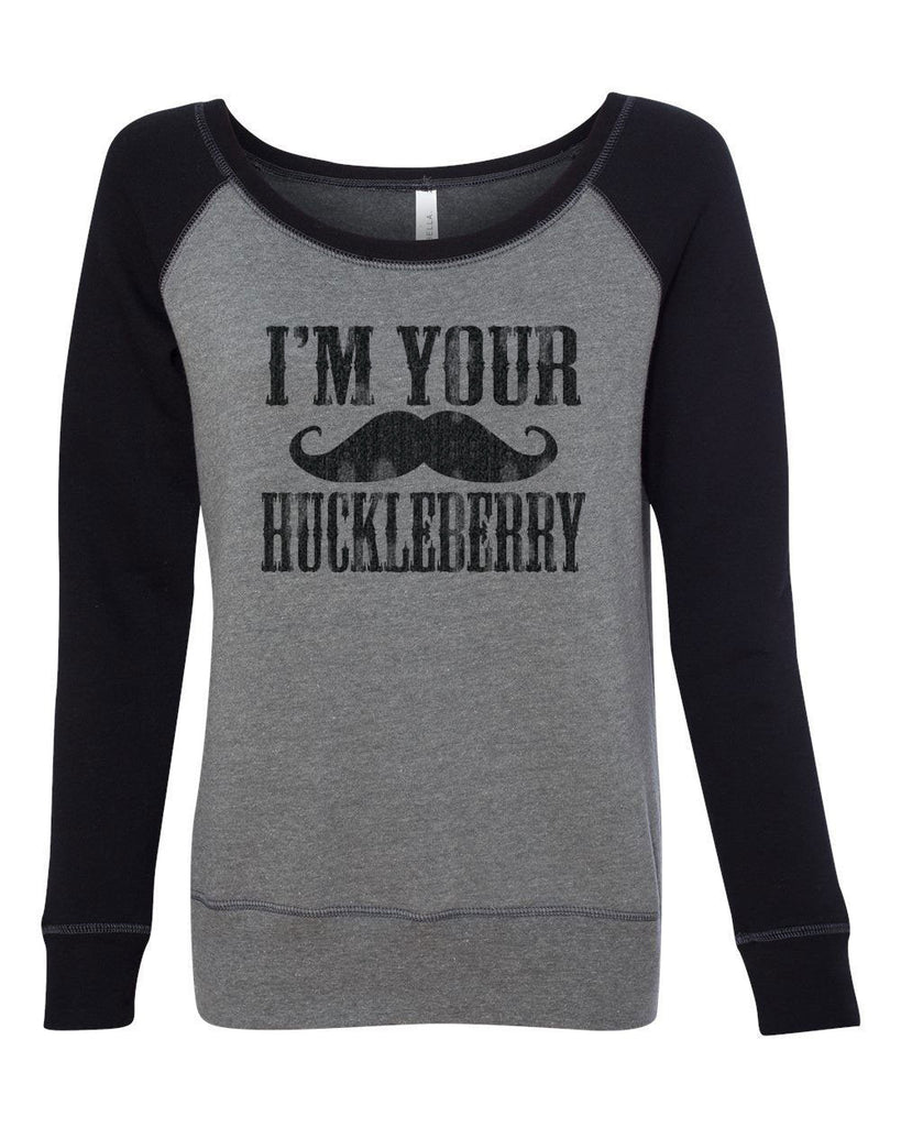 Hot Press Apparel Women's Off the Shoulder Sweatshirt Huckleberry Mustache Apparel Gift Present