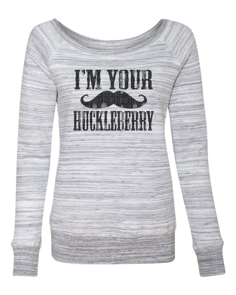 Hot Press Apparel Women's Off the Shoulder Sweatshirt Huckleberry Mustache Apparel Gift Present