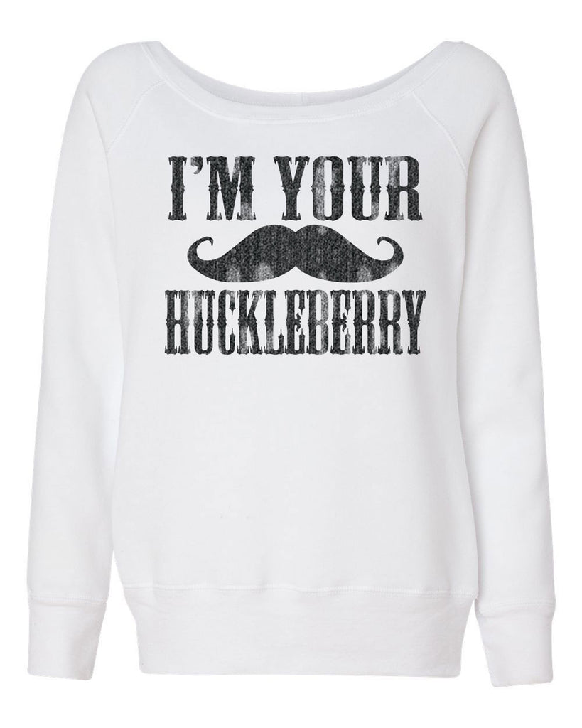 Hot Press Apparel Women's Off the Shoulder Sweatshirt Huckleberry Mustache Apparel Gift Present