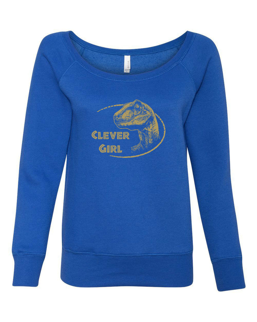 Women's Long Sleeve Off the Shoulder Shirt - Clever Girl Dinosaur Jurassic Funny Movie Long Sleeve 90s Movie Graphic Vintage Pop Culture Funny Present Gift