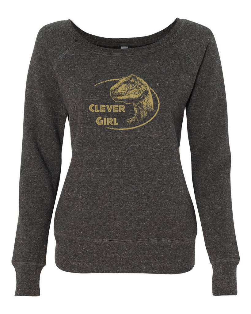 Women's Long Sleeve Off the Shoulder Shirt - Clever Girl Dinosaur Jurassic Funny Movie Long Sleeve 90s Movie Graphic Vintage Pop Culture Funny Present Gift