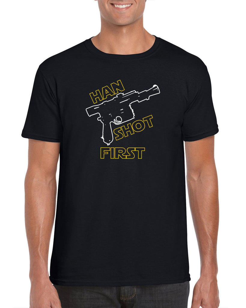 Hot Press Apparel Mens Han Shot First T-Shirt Star Geek Nerd Wars Solo Movie Jedi Gift Present Funny