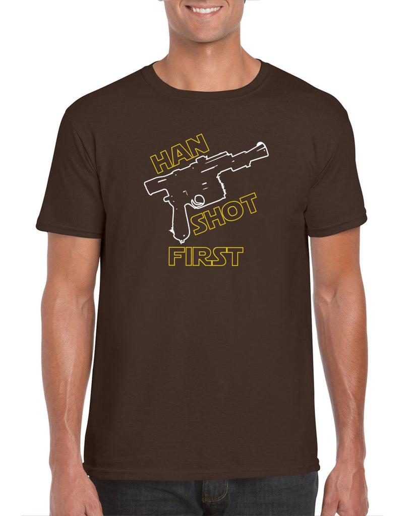 Hot Press Apparel Mens Han Shot First T-Shirt Star Geek Nerd Wars Solo Movie Jedi Gift Present Funny